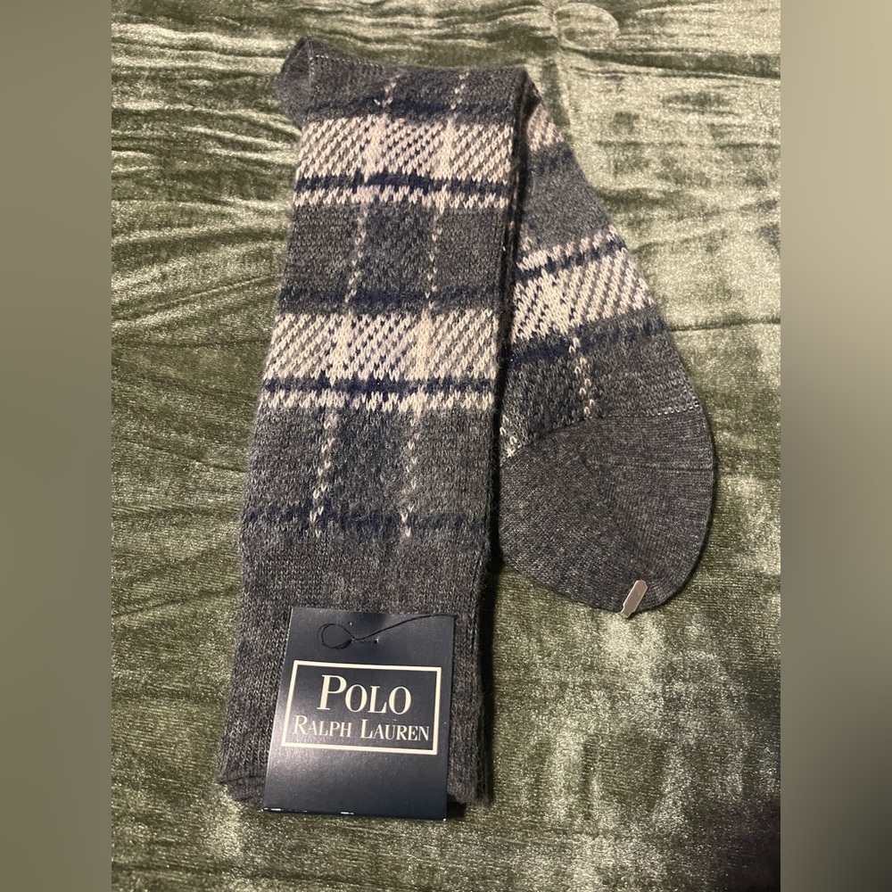 Polo by Ralph Lauren Men's Navy and Cream Plaid wool Socks